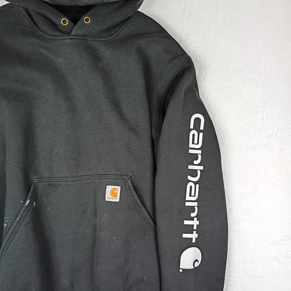 Carhartt Mens Black Sleeve Logo Hoodie Sweatshirt Original Fit Large K288 BLK - Picture 2 of 6